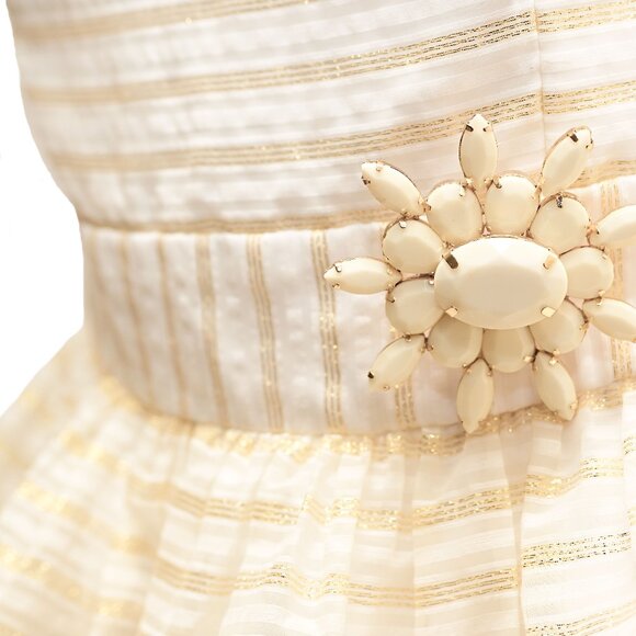 LILLY PULITZER Strapless White & Gold Embellished Sweetheart Mini Dress Size 4 - Picture 4 of 16